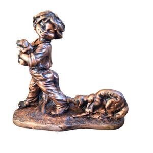 Replica Giuseppe Armani Figurine Boy and Dog Puppy Statue Ceramic Faux Bronze